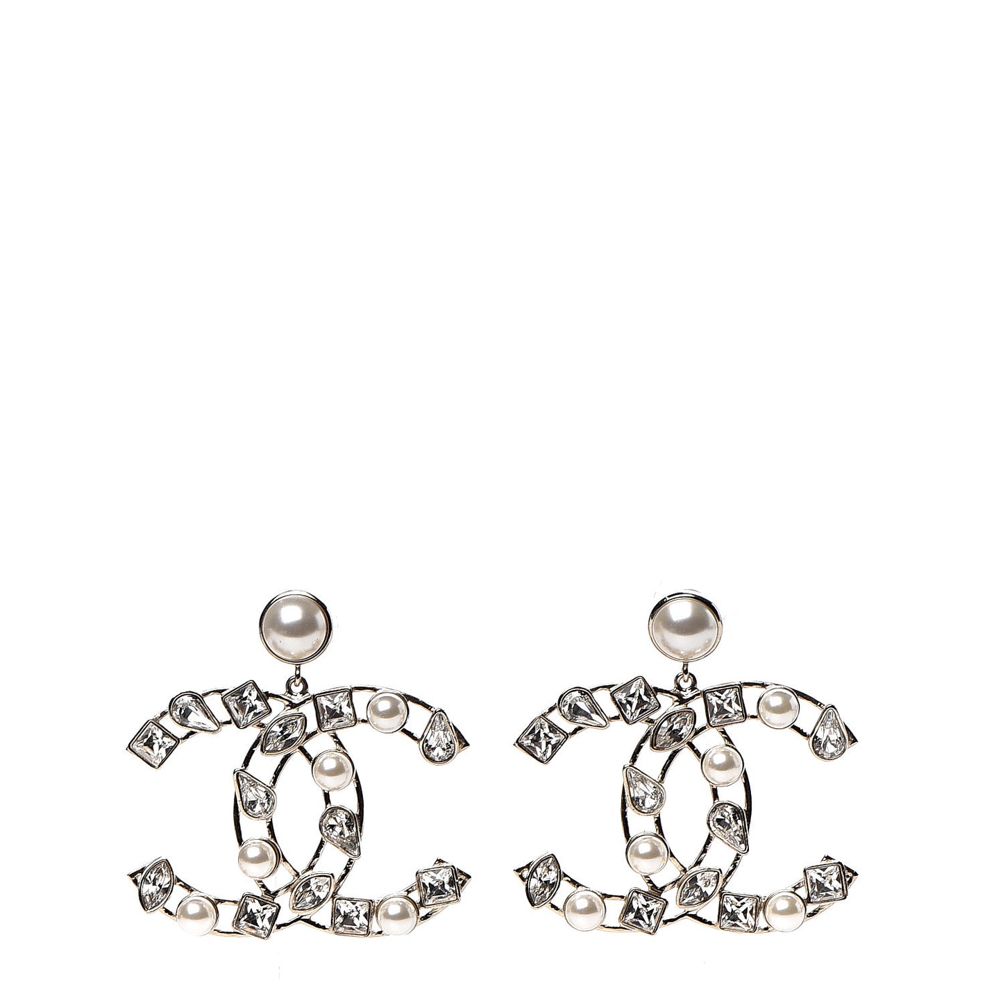 Metal Glass Pearl CC Crystal Snowfall CC Drop Earrings Light Gold
