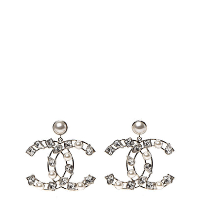 Chanel Metal Glass Pearl CC Crystal Snowfall CC Drop Earrings Light Gold 1 of 6