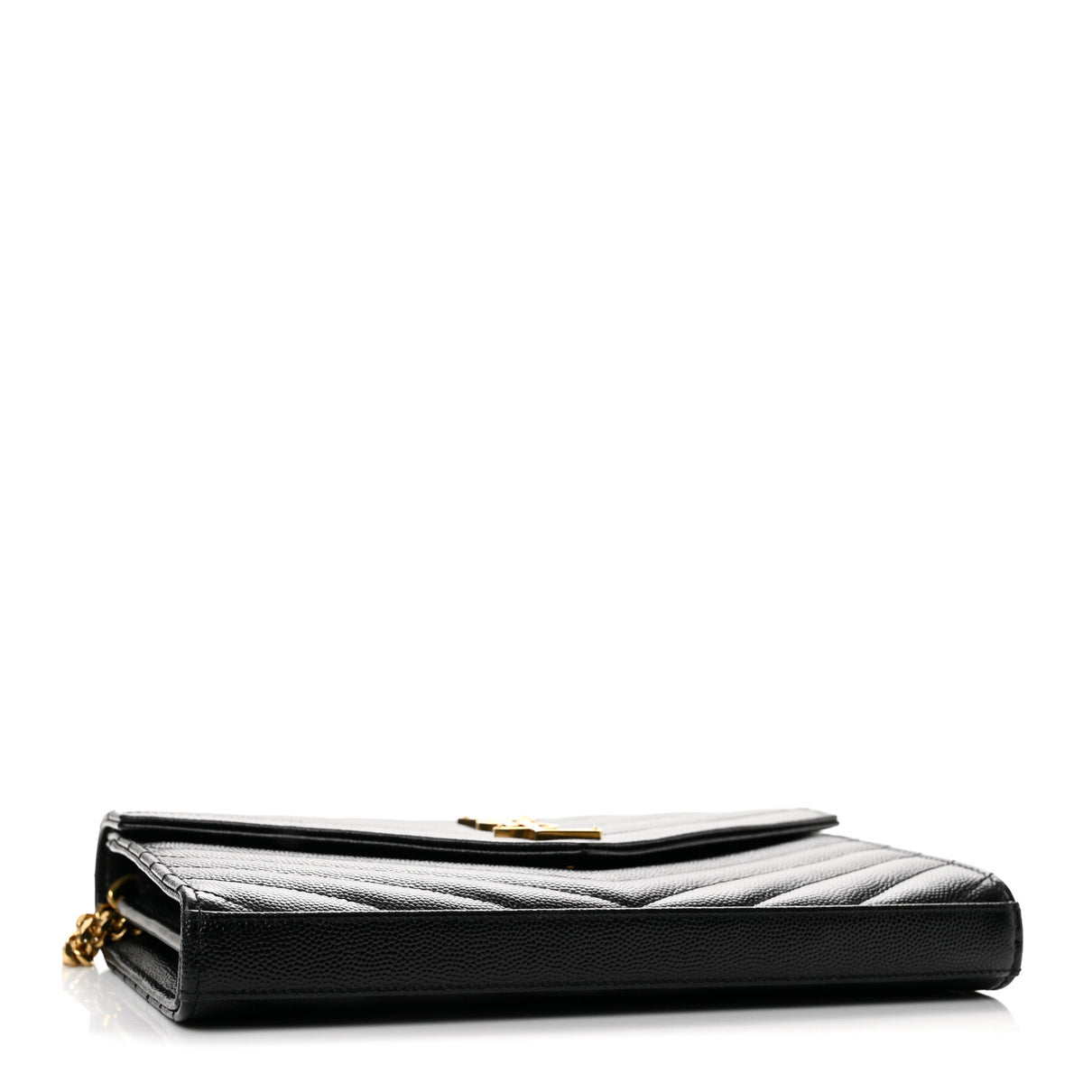 Grain De Poudre Matelasse Chevron Monogram Envelope Chain Wallet Black