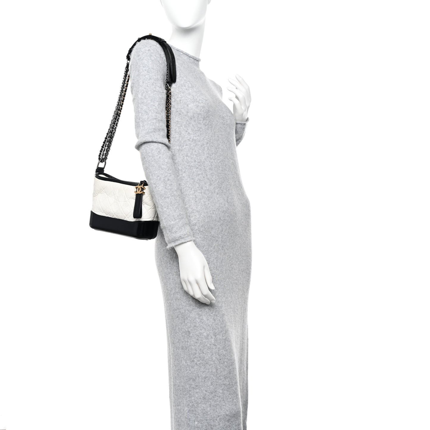 Aged Calfskin Quilted Small Gabrielle Hobo Black White