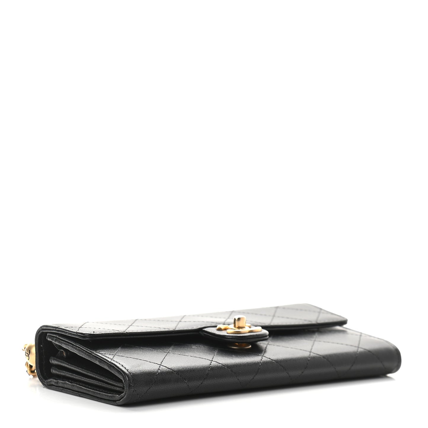 Goatskin Quilted Chic Pearls Clutch With Chain Black