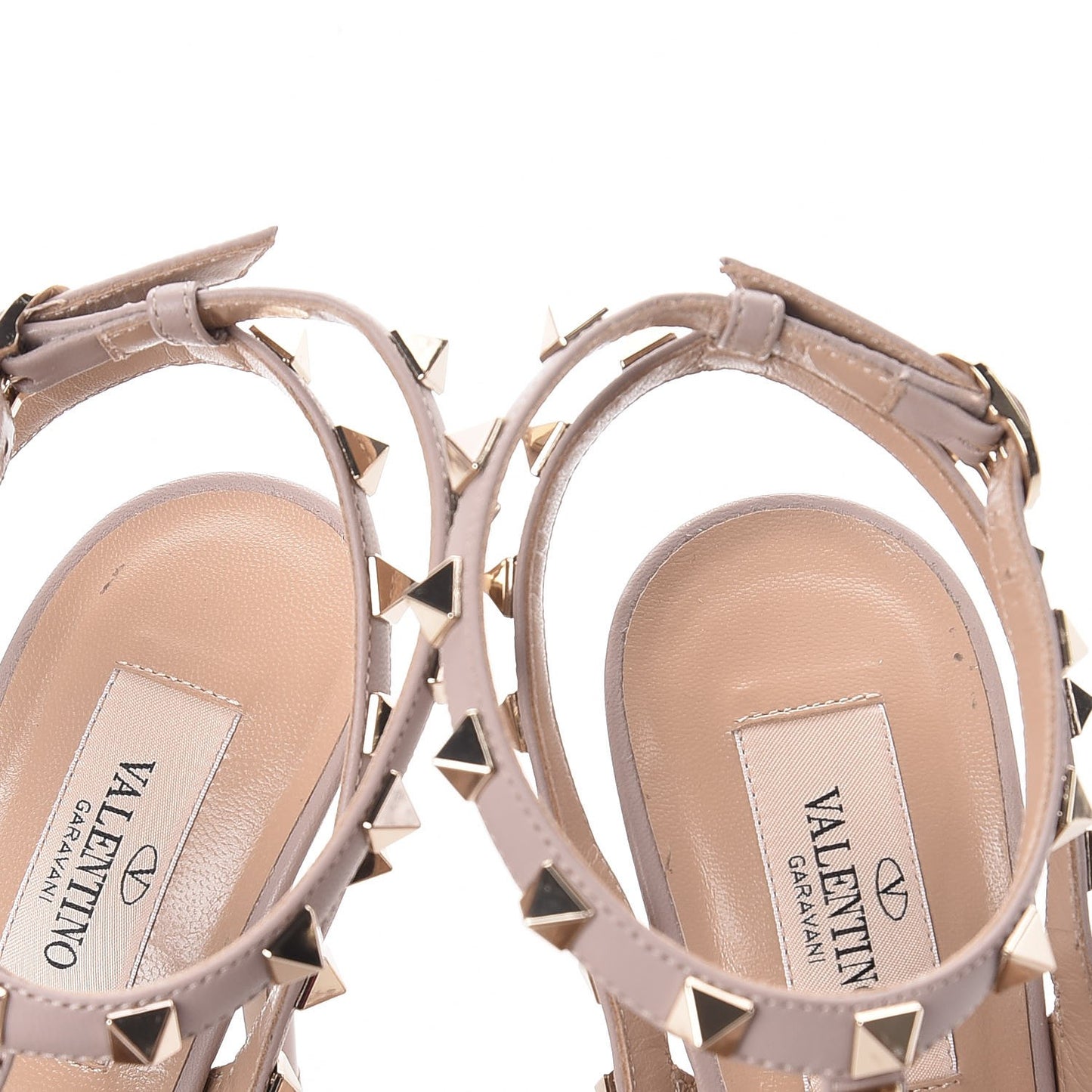 Patent Nappa Rockstud Ankle Strap 100mm Pumps 38 Poudre