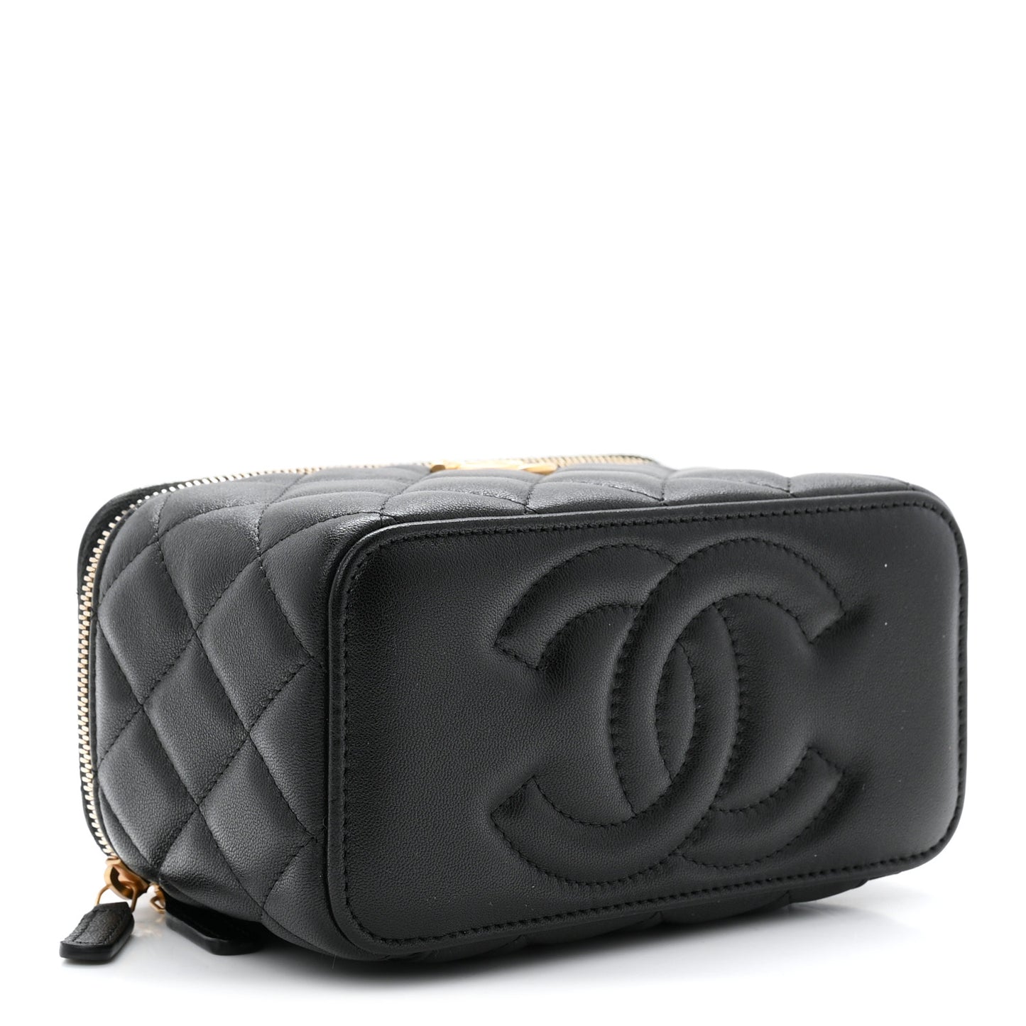 Lambskin Quilted Small Heart Vanity Case With Chain Black