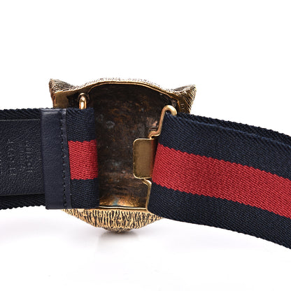 Gucci Web Feline Buckle Belt 75 30 Blue Red 3 of 4
