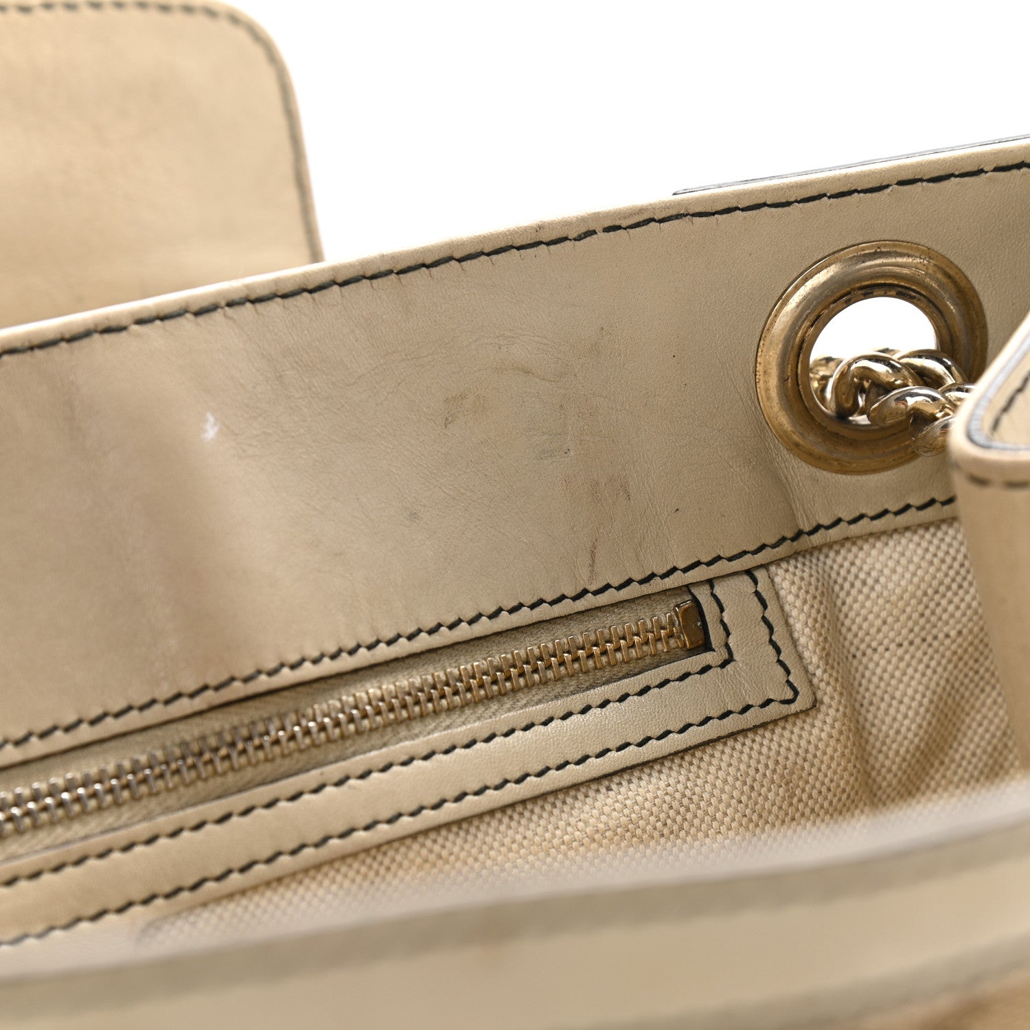 Gucci Monogram Margaux Calfskin Large Emily Chain Shoulder Bag Beige Ebony Mystic White 15 of 25