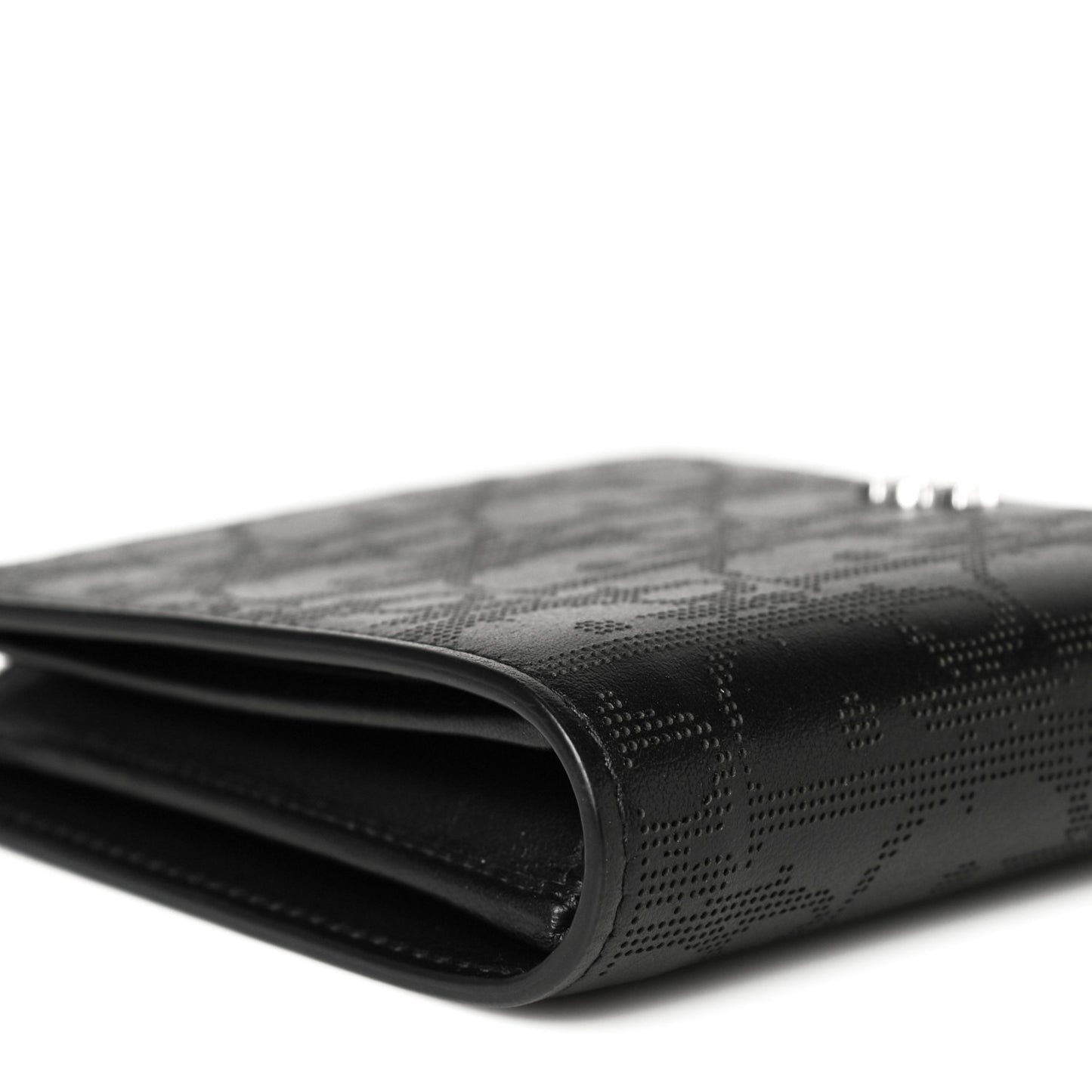 Calfskin Perforated Oblique Bi-Fold Do Galaxy Wallet Black