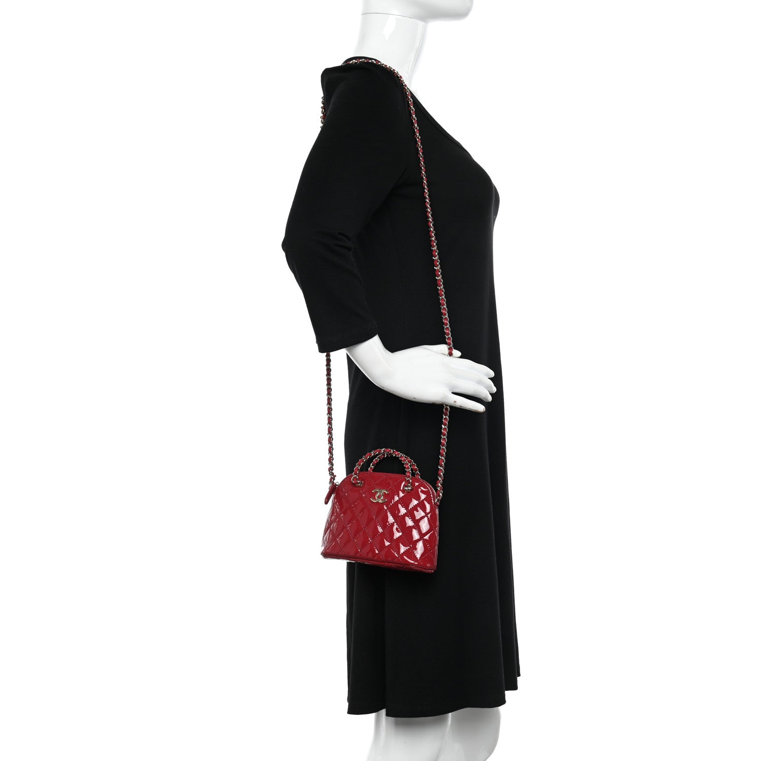 Chanel Patent Calfskin Quilted Shiny Coco Clutch With Chain Red 2 of 10