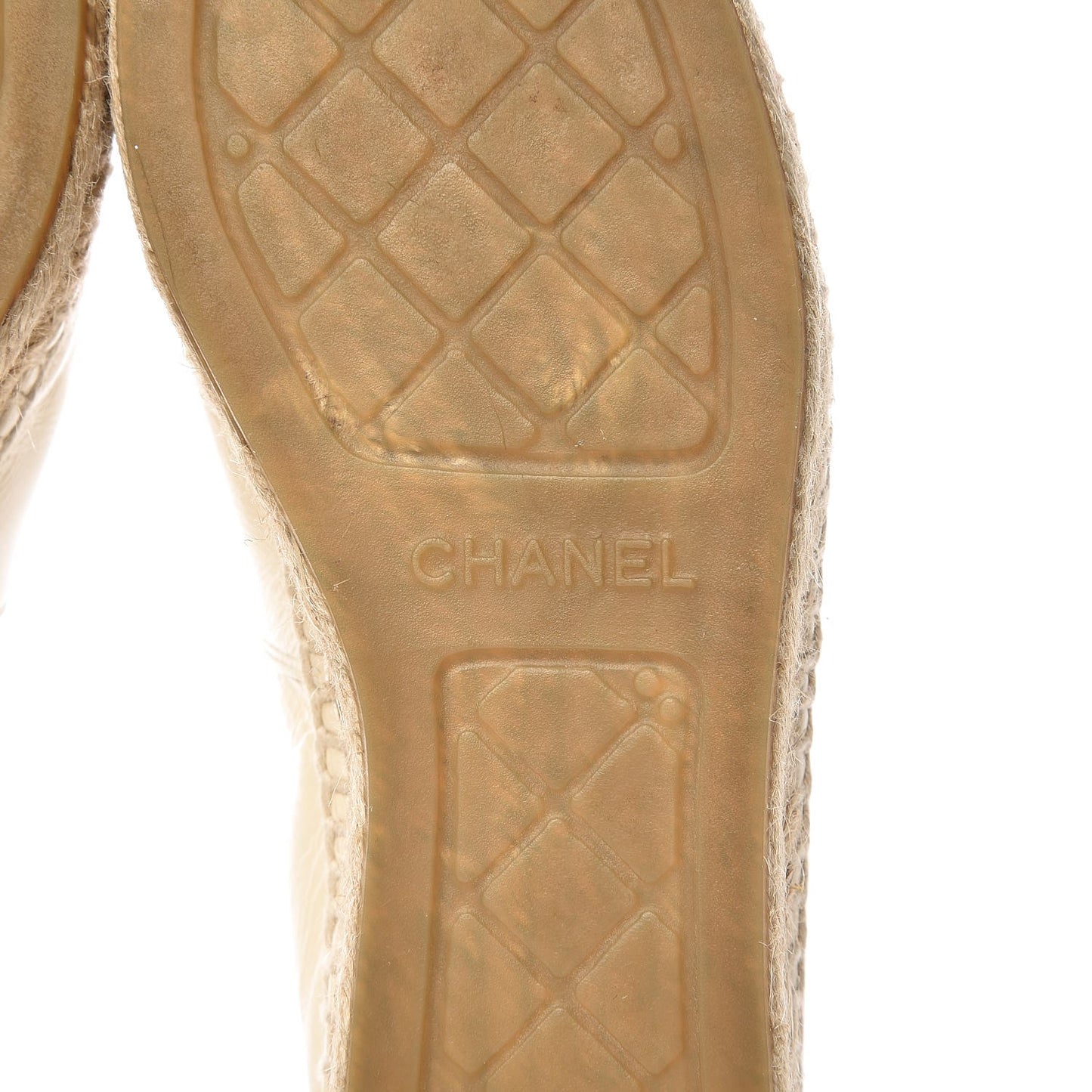 Metallic Calfskin Grosgrain CC Espadrilles 37 Ivory Black