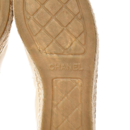 Chanel Metallic Calfskin Grosgrain CC Espadrilles 37 Ivory Black 9 of 11