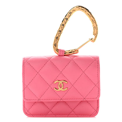 Chanel Lambskin Quilted CC Hook Card Holder Pink 1 of 8