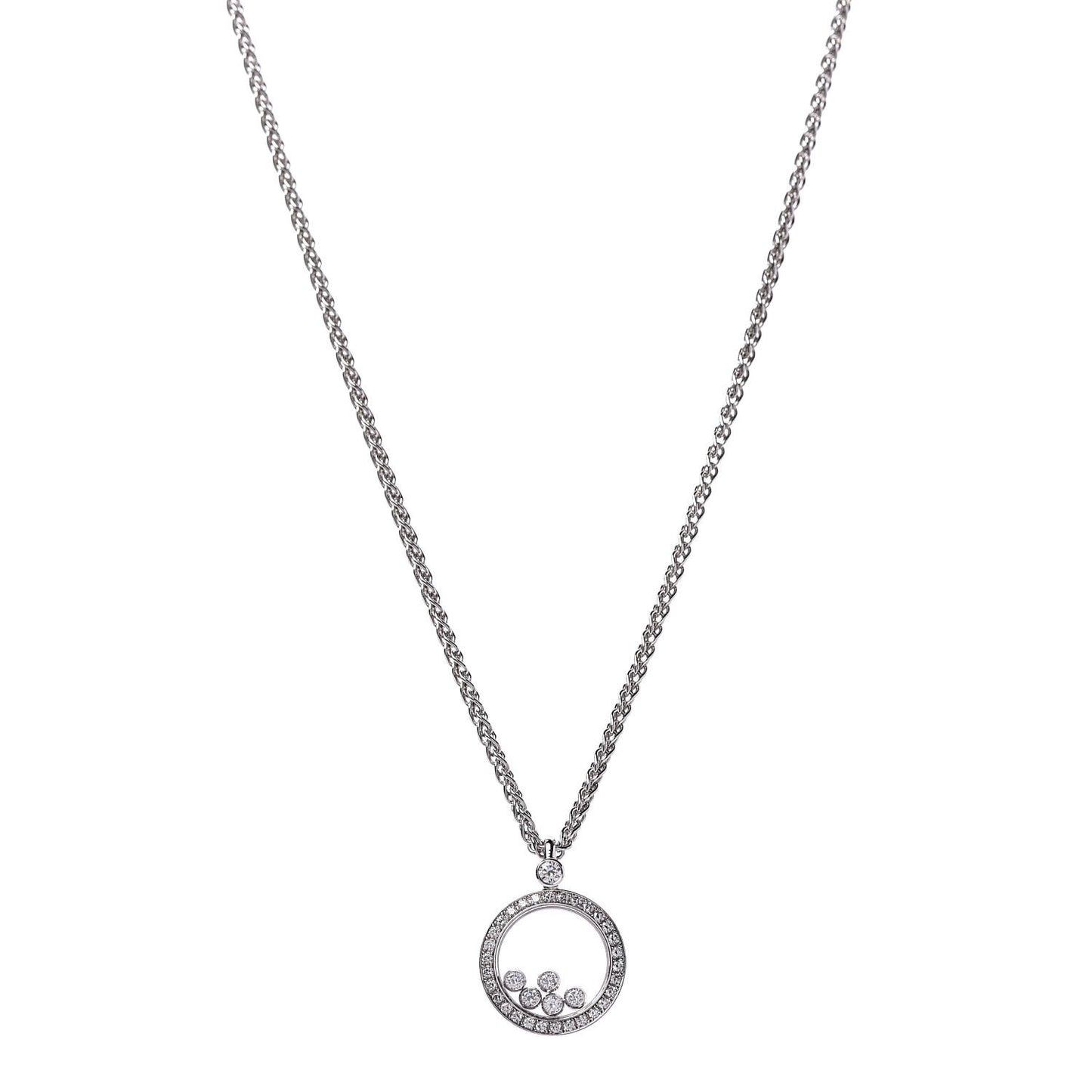 18K White Gold Diamond 5 Happy Diamonds Circle Pendant Necklace