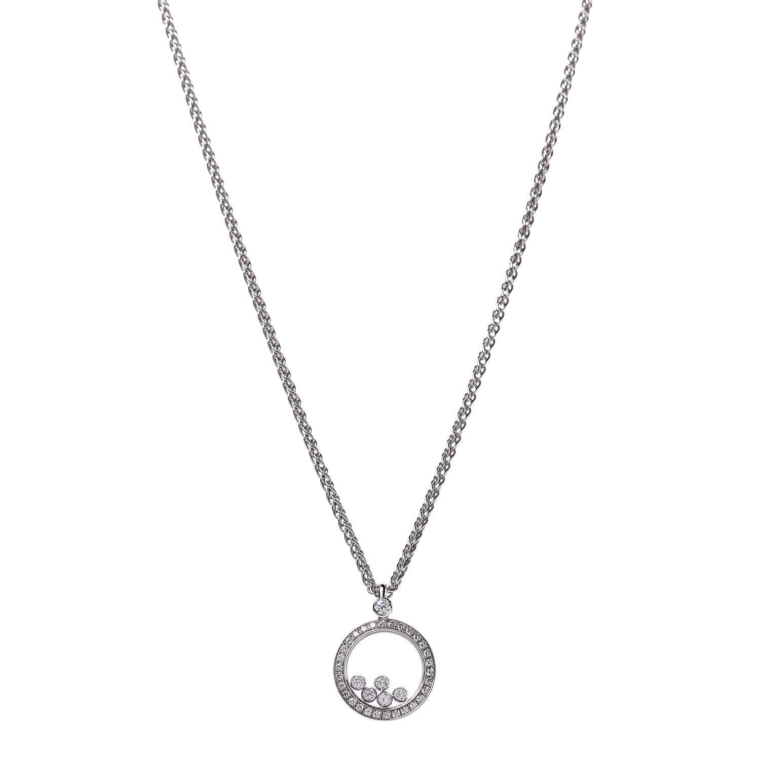 Chopard 18K White Gold Diamond 5 Happy Diamonds Circle Pendant Necklace 1 of 7