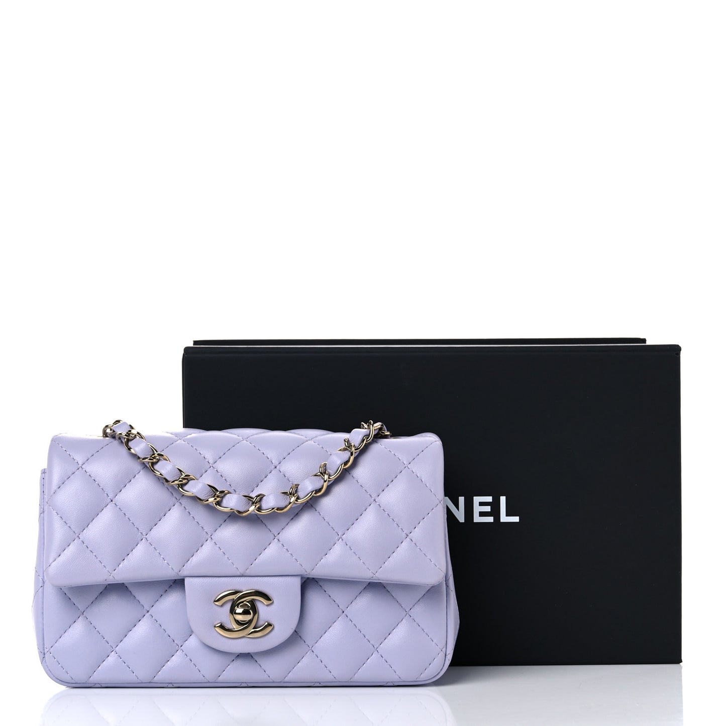 Lambskin Quilted Mini Rectangular Flap Light Purple