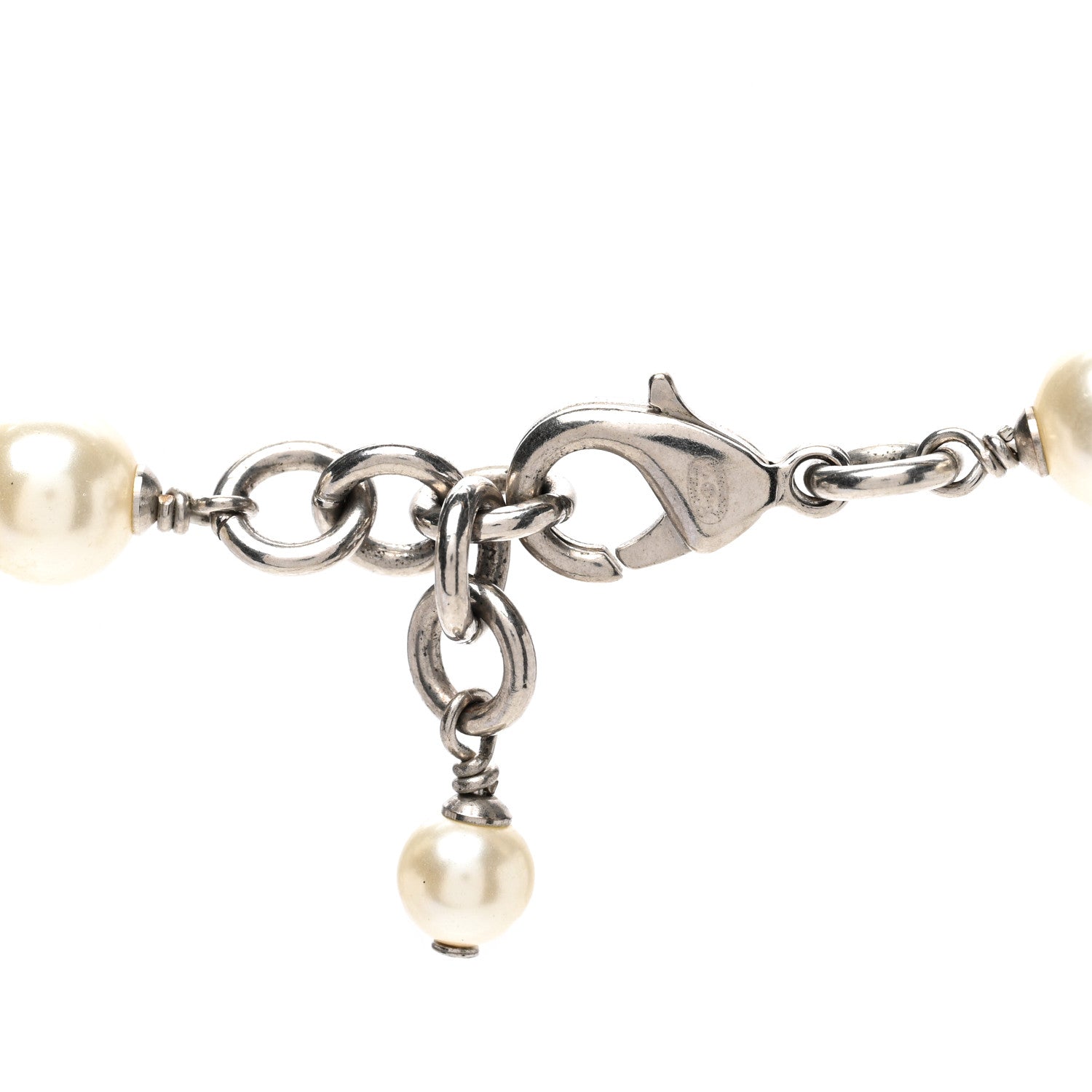 Chanel Graduated Pearl Crystal CC Long Necklace Silver 5 of 5