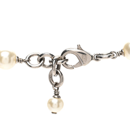 Chanel Graduated Pearl Crystal CC Long Necklace Silver 5 of 5
