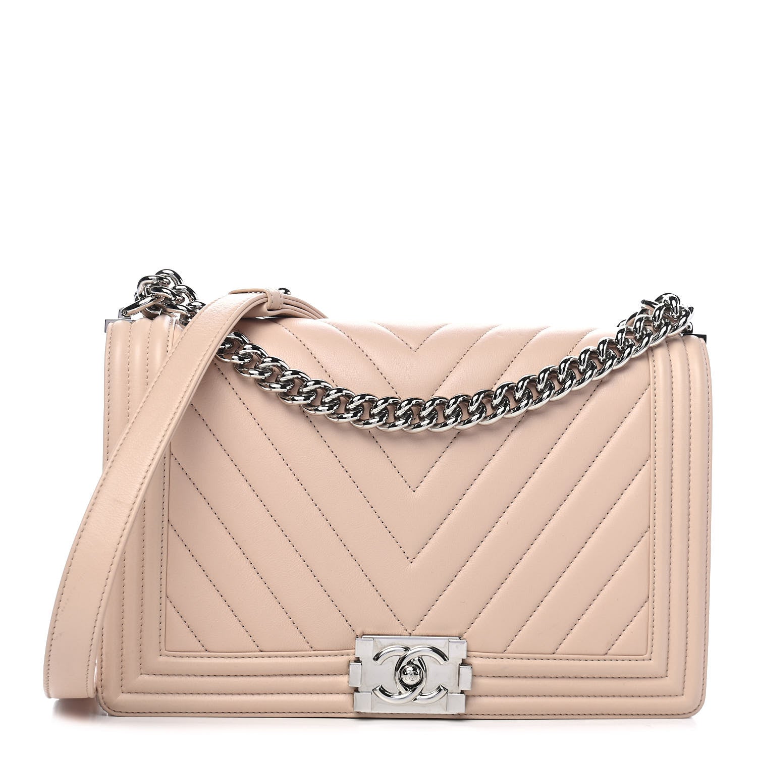 Chanel Calfskin Chevron Quilted New Medium Boy Flap Beige 1 of 9