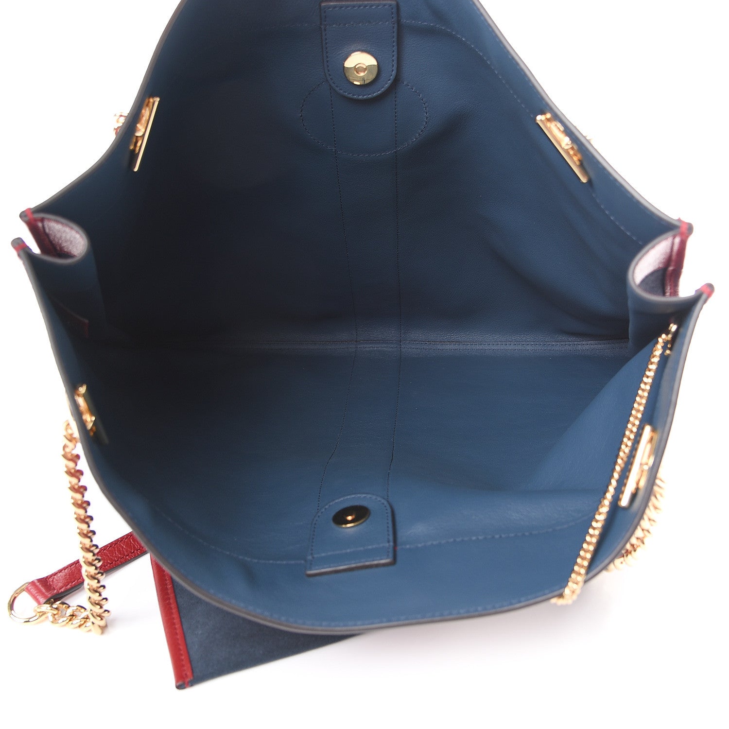 Gucci Suede Calfskin Large Rajah Chain Tote New Blue Romantic Cherry 5 of 13