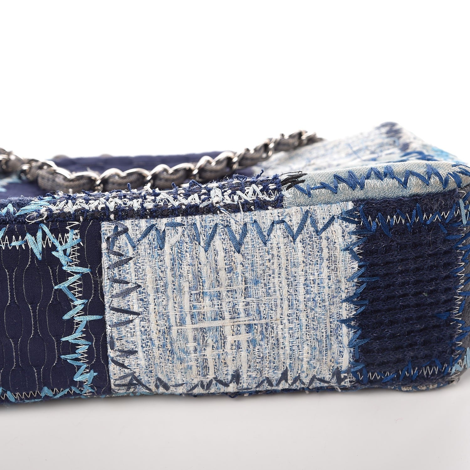 Chanel Denim Tweed Patchwork Jumbo Single Flap Blue 12 of 14