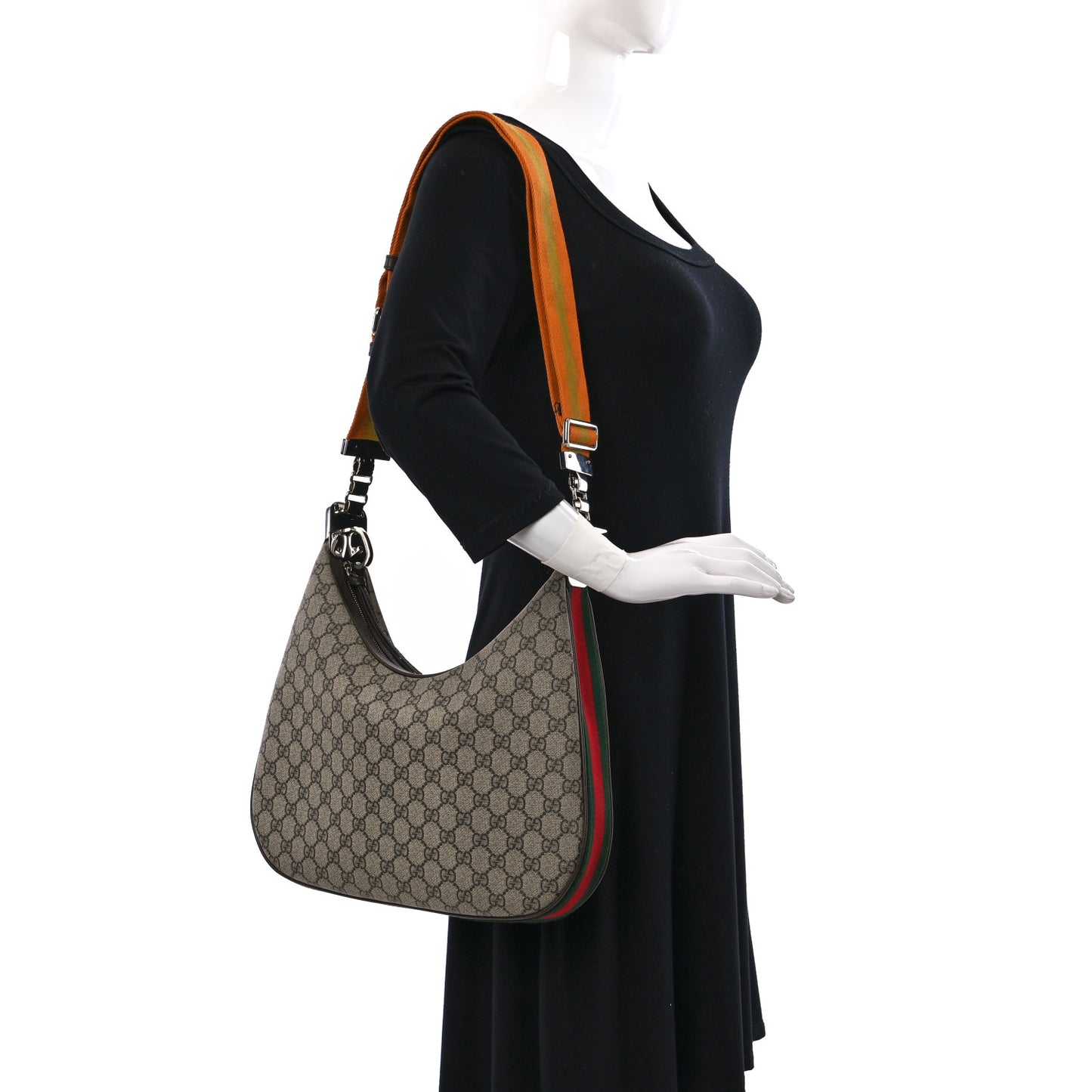 GG Supreme Monogram Textured Calfskin Web Large Attache Shoulder Bag Beige Ebony New Acero