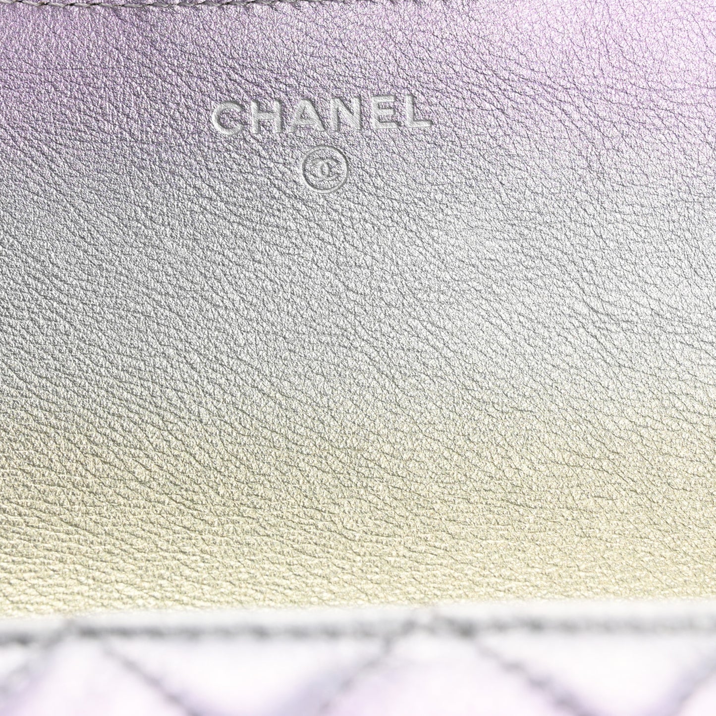 Gradient Metallic Calfskin Quilted Glasses Case With Chain Silver Blue Yellow Purple