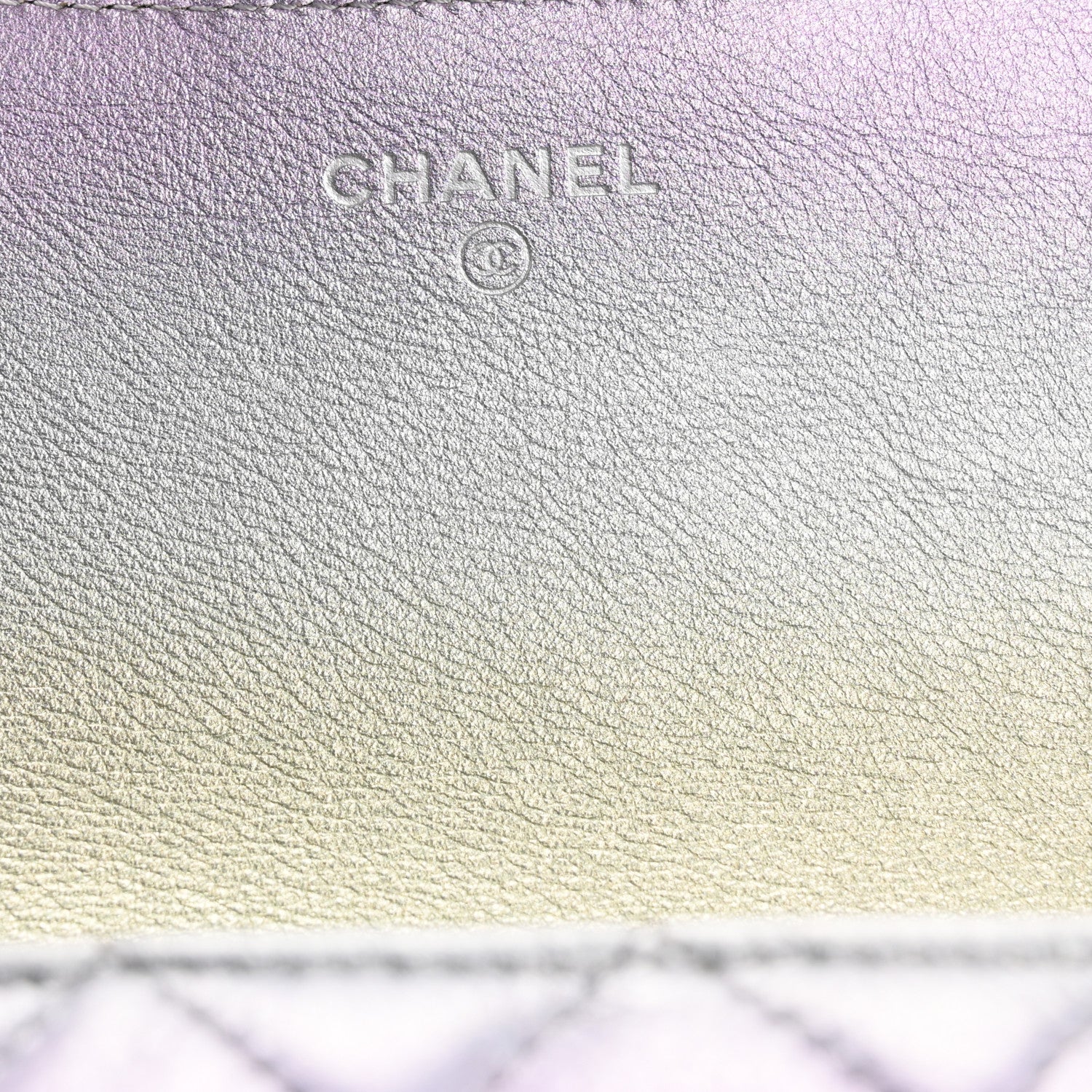 Chanel Gradient Metallic Calfskin Quilted Glasses Case With Chain Silver Blue Yellow Purple 6 of 13