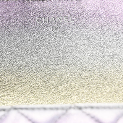 Chanel Gradient Metallic Calfskin Quilted Glasses Case With Chain Silver Blue Yellow Purple 6 of 13