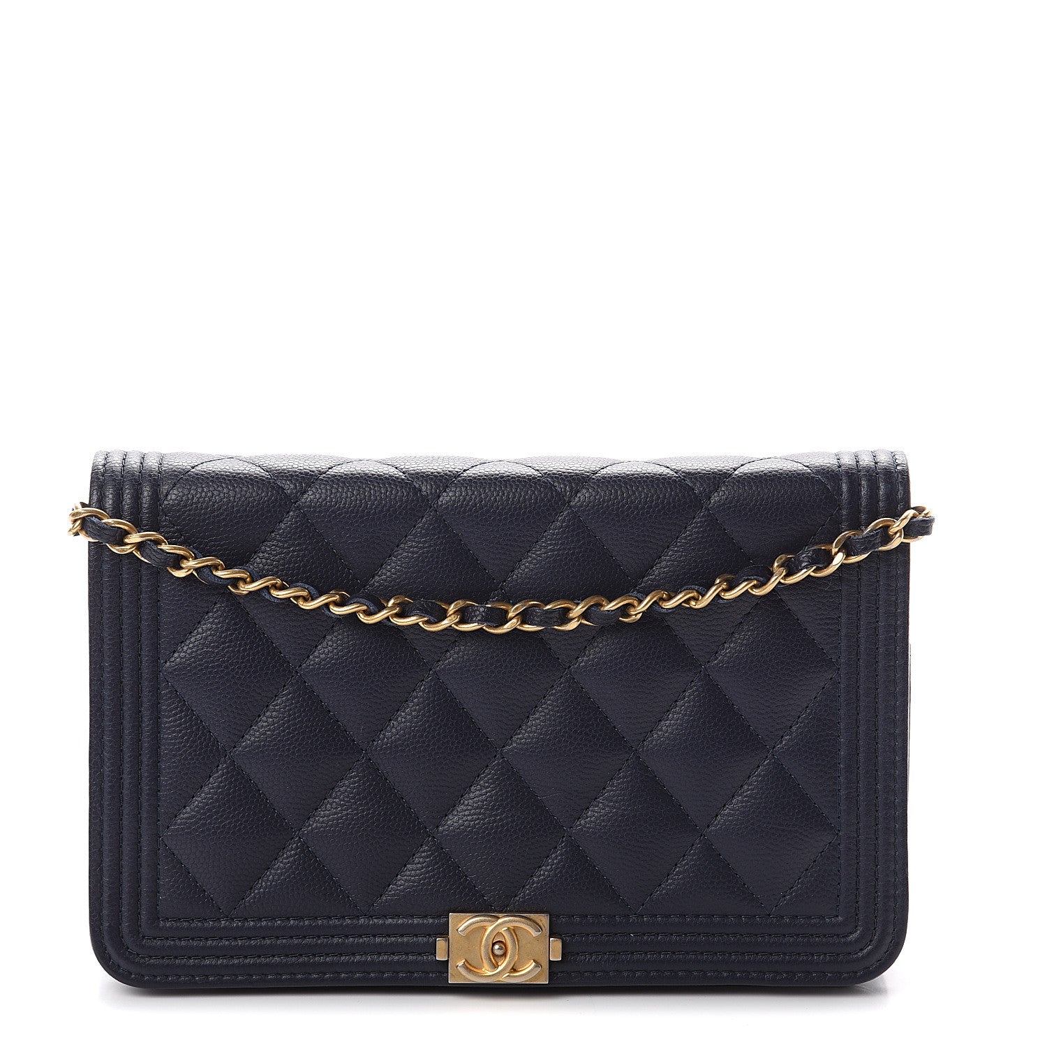 Chanel Caviar Quilted Boy Wallet On Chain WOC Navy 1 of 7