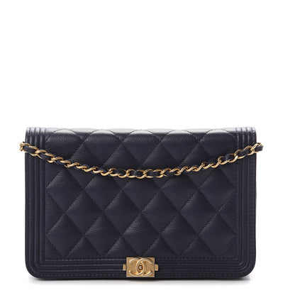 Chanel Caviar Quilted Boy Wallet On Chain WOC Navy 1 of 7