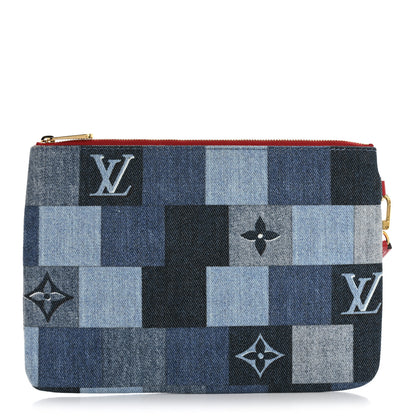 Louis Vuitton Denim Monogram Patchwork City Pouch Blue Rouge 1 of 10