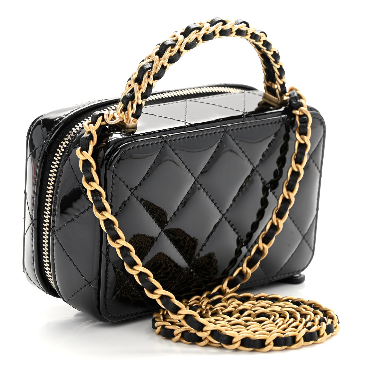 Chanel Patent Quilted Mini Pick Me Up Vanity Case Black 3 of 10
