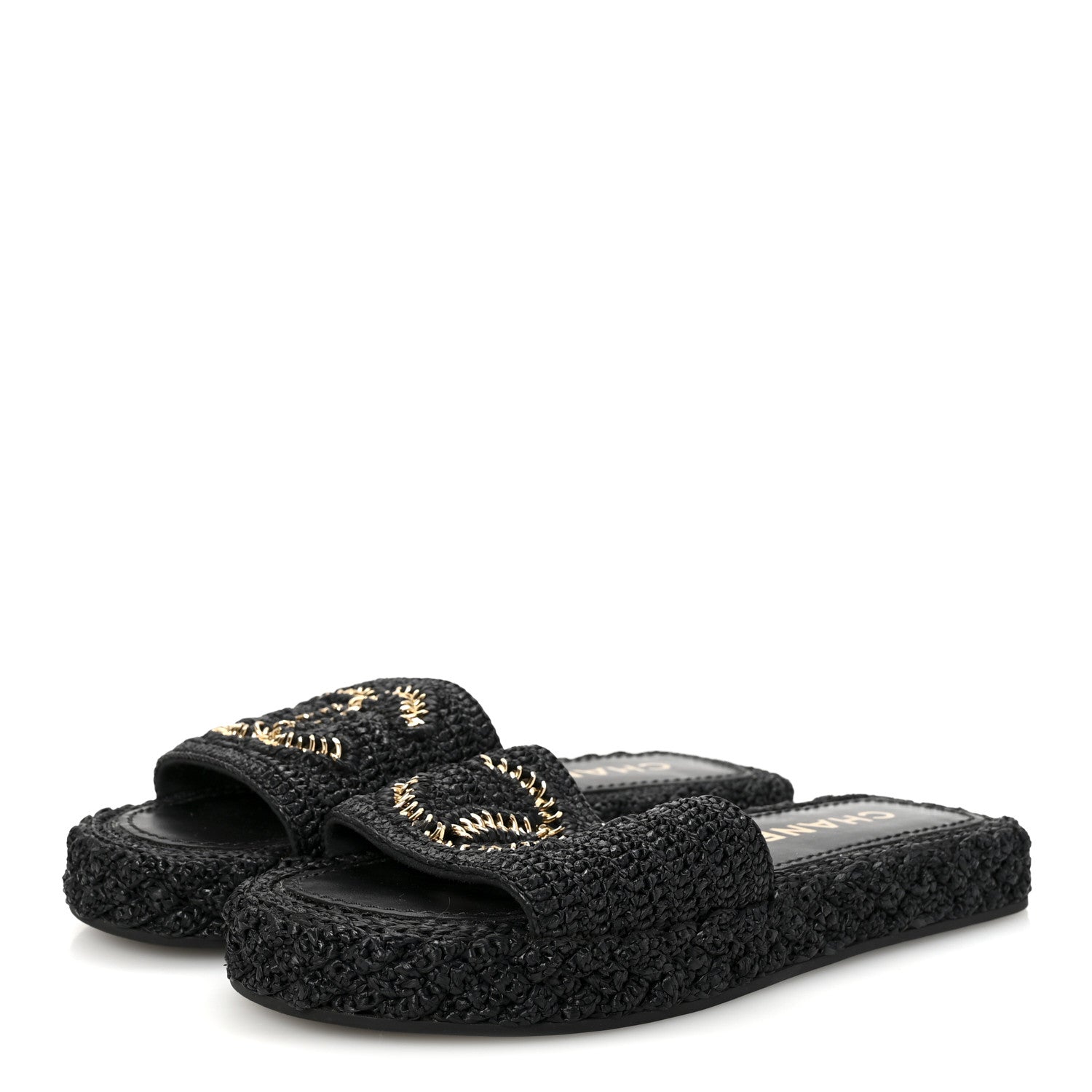 Chanel Braided Cord CC Espadrille Slip On Sandals 38 Black 4 of 9