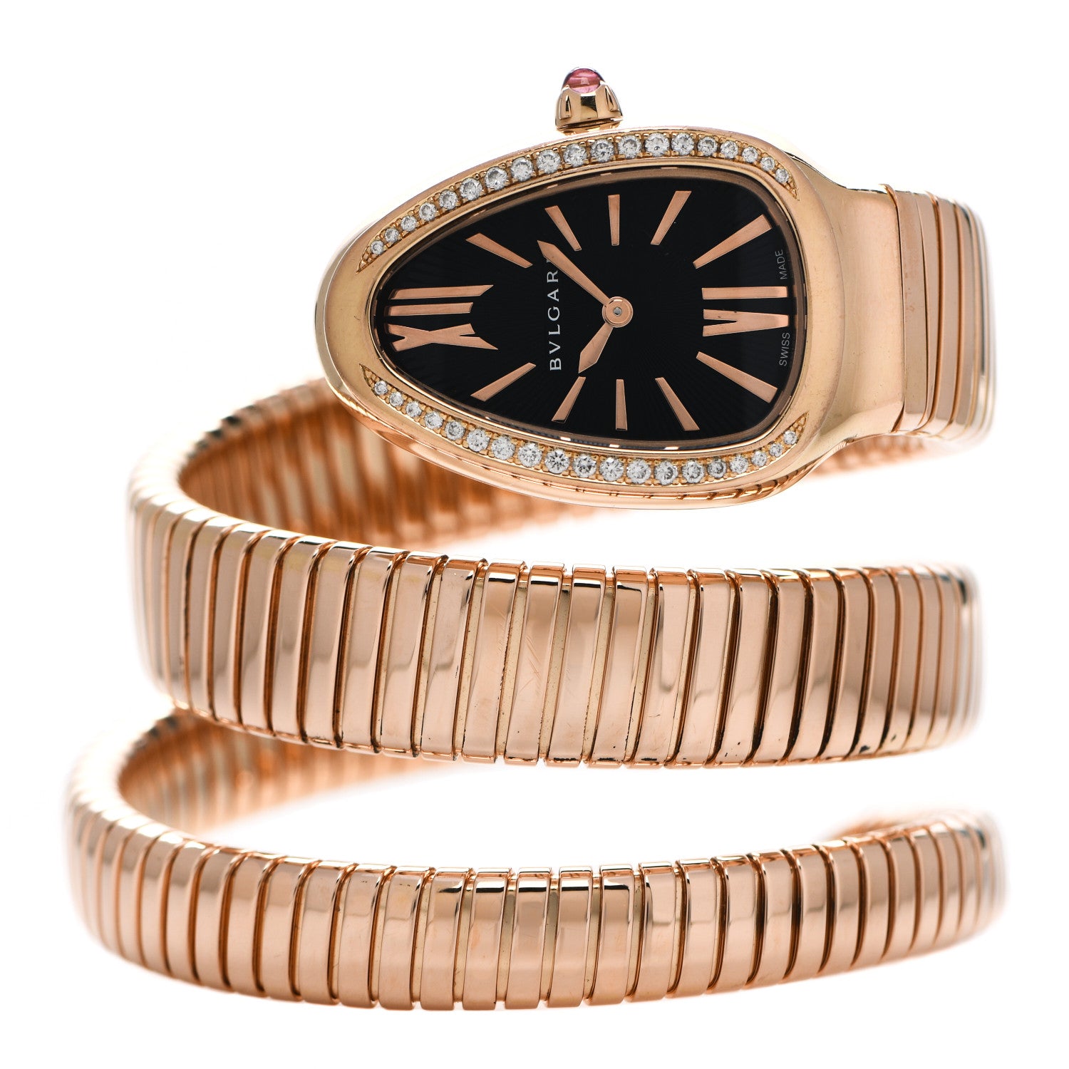 Bulgari 18K Rose Gold Diamond Bezel 35mm Serpenti Tubogas Double Spiral Quartz Watch Black 2 of 4