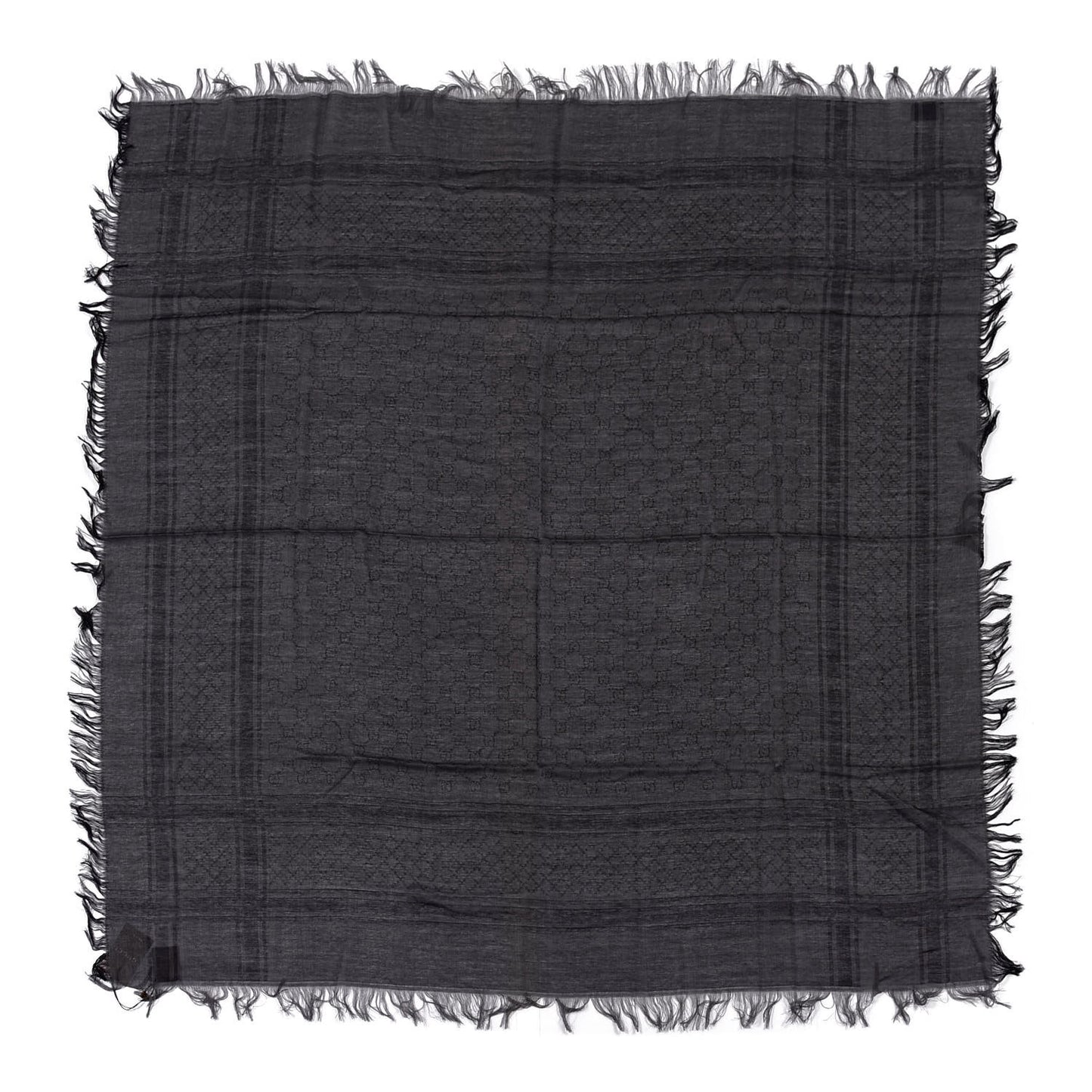 Wool Silk GG Monogram Diamante Plaid Surviee Shawl Graphite Black