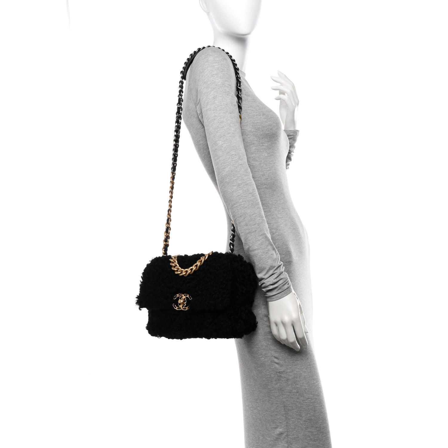 Chanel Shearling Sheepskin Medium Chanel 19 Flap Black 2 of 10