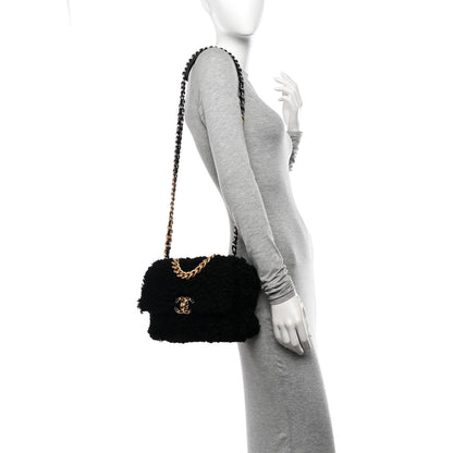 Chanel Shearling Sheepskin Medium Chanel 19 Flap Black 2 of 10