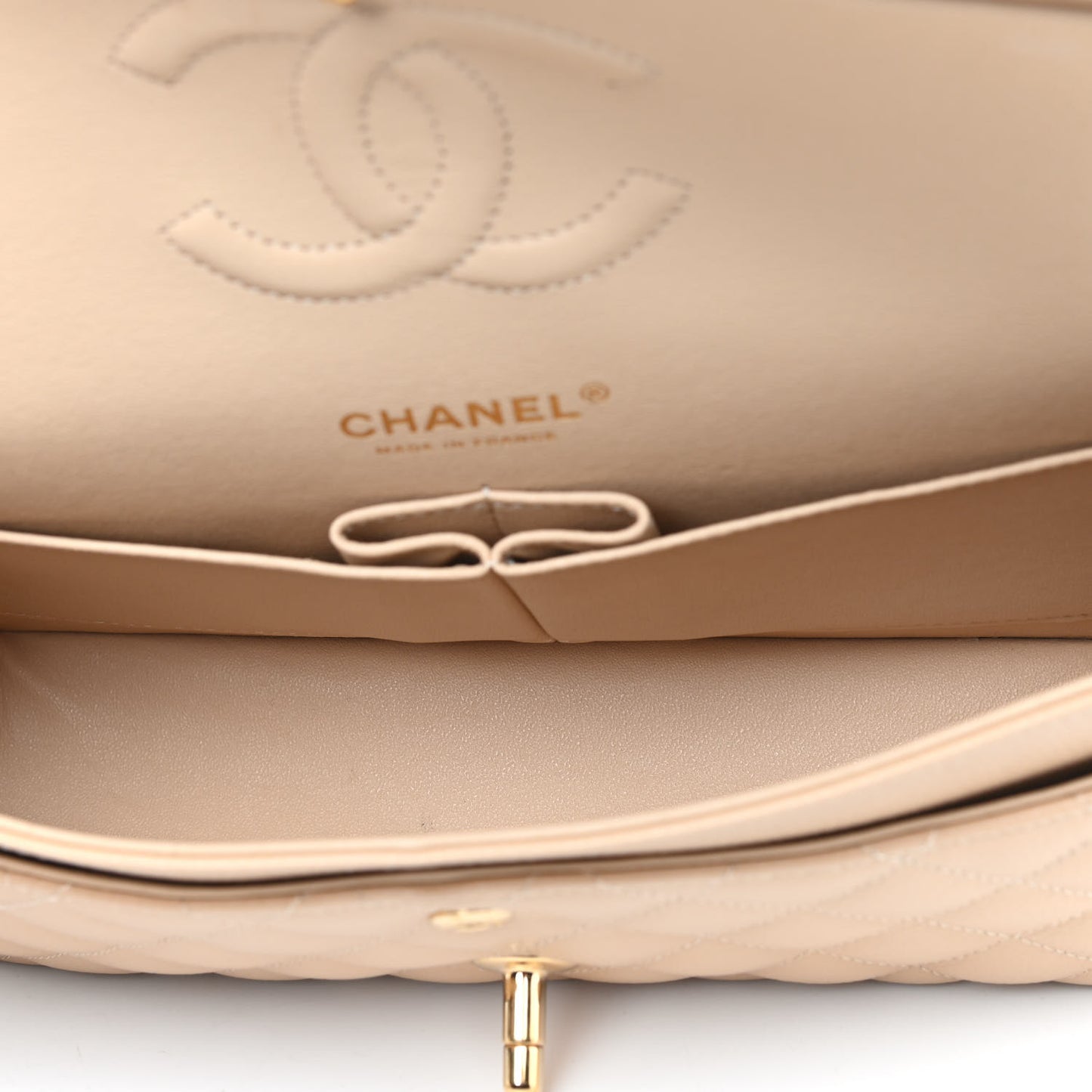 Caviar Quilted Small Double Flap Beige