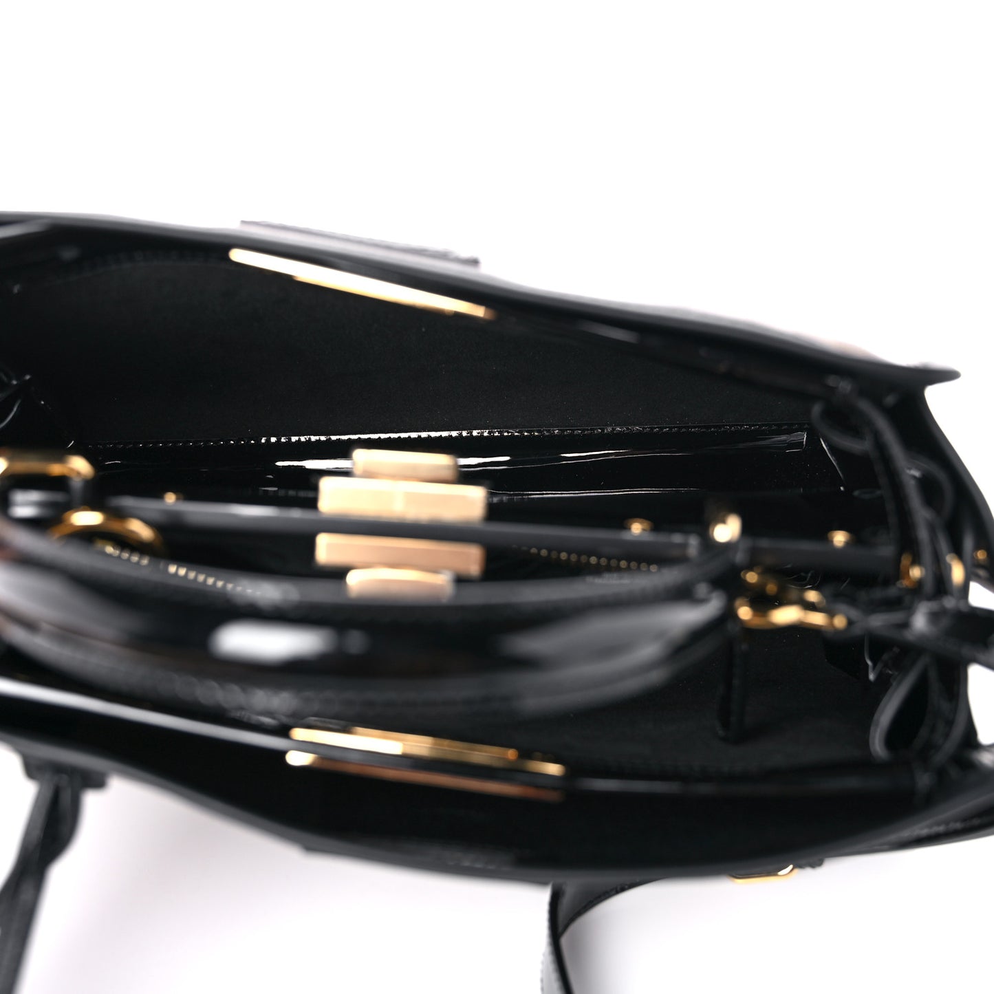 Patent Medium Peekaboo Iconic Defender Satchel Black
