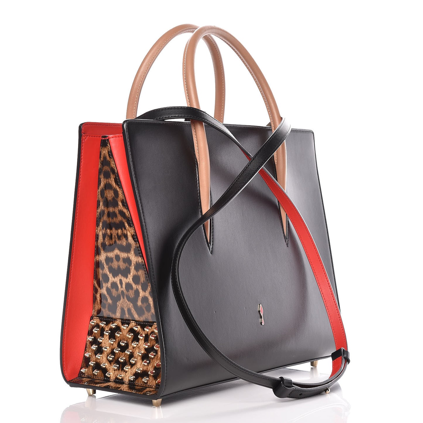 Calfskin Patent Leopard Spiked Large Paloma Black