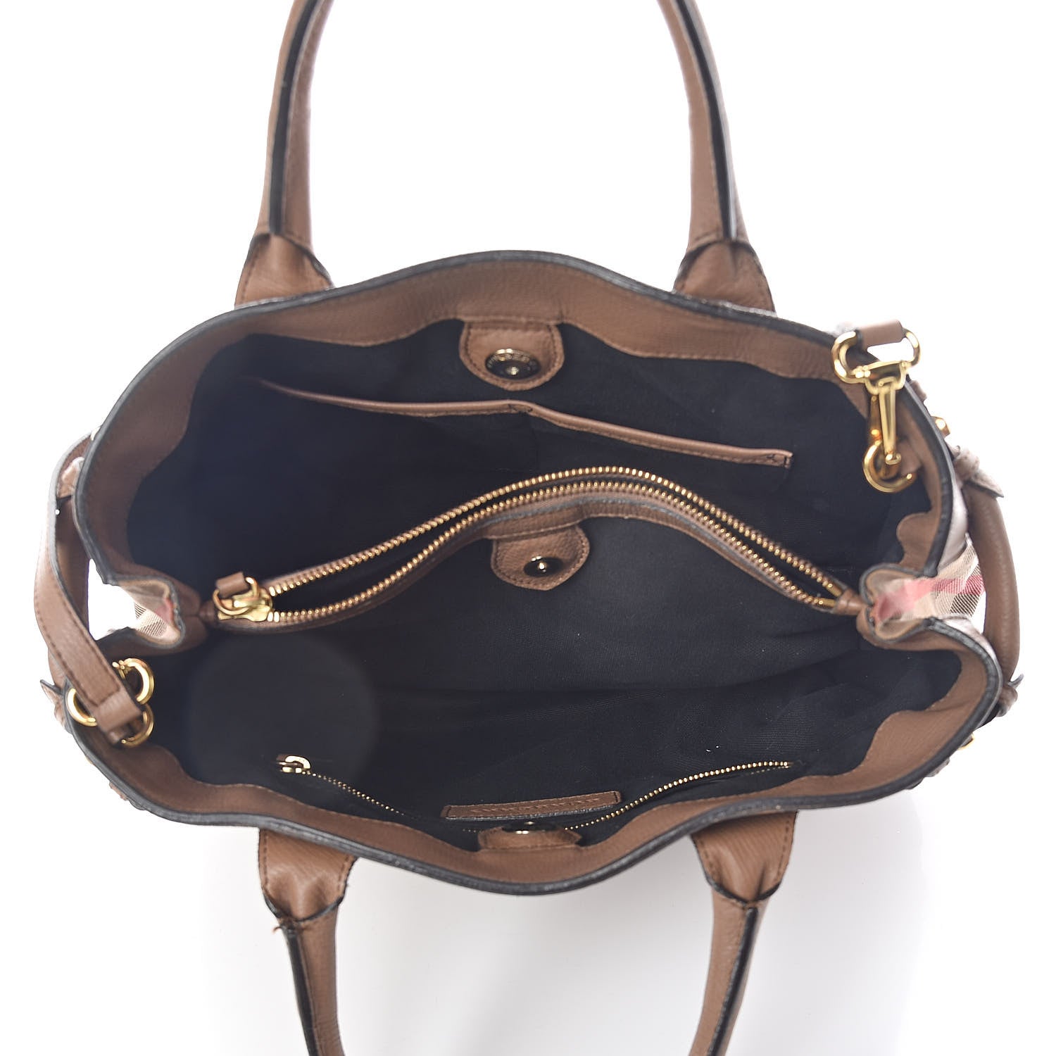 Burberry Grainy Calfskin House Check Medium Banner Tote Dark Sand 5 of 9