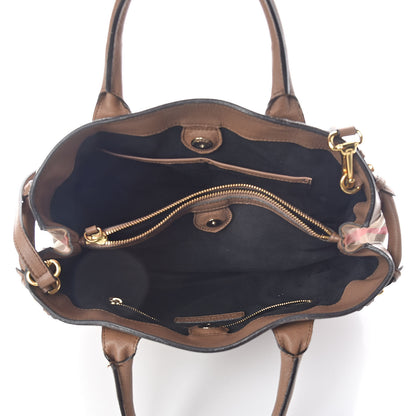 Burberry Grainy Calfskin House Check Medium Banner Tote Dark Sand 5 of 9