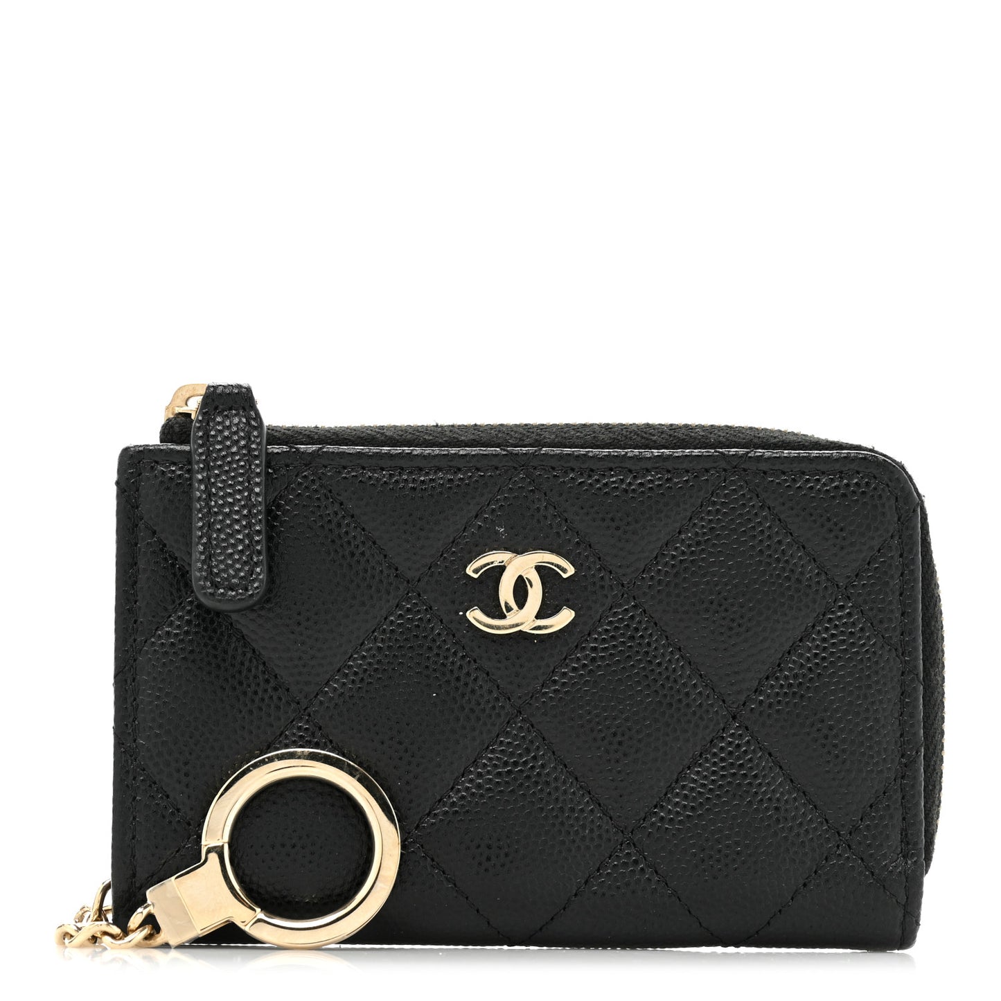 Caviar Quilted Zipped Key Holder Case Black