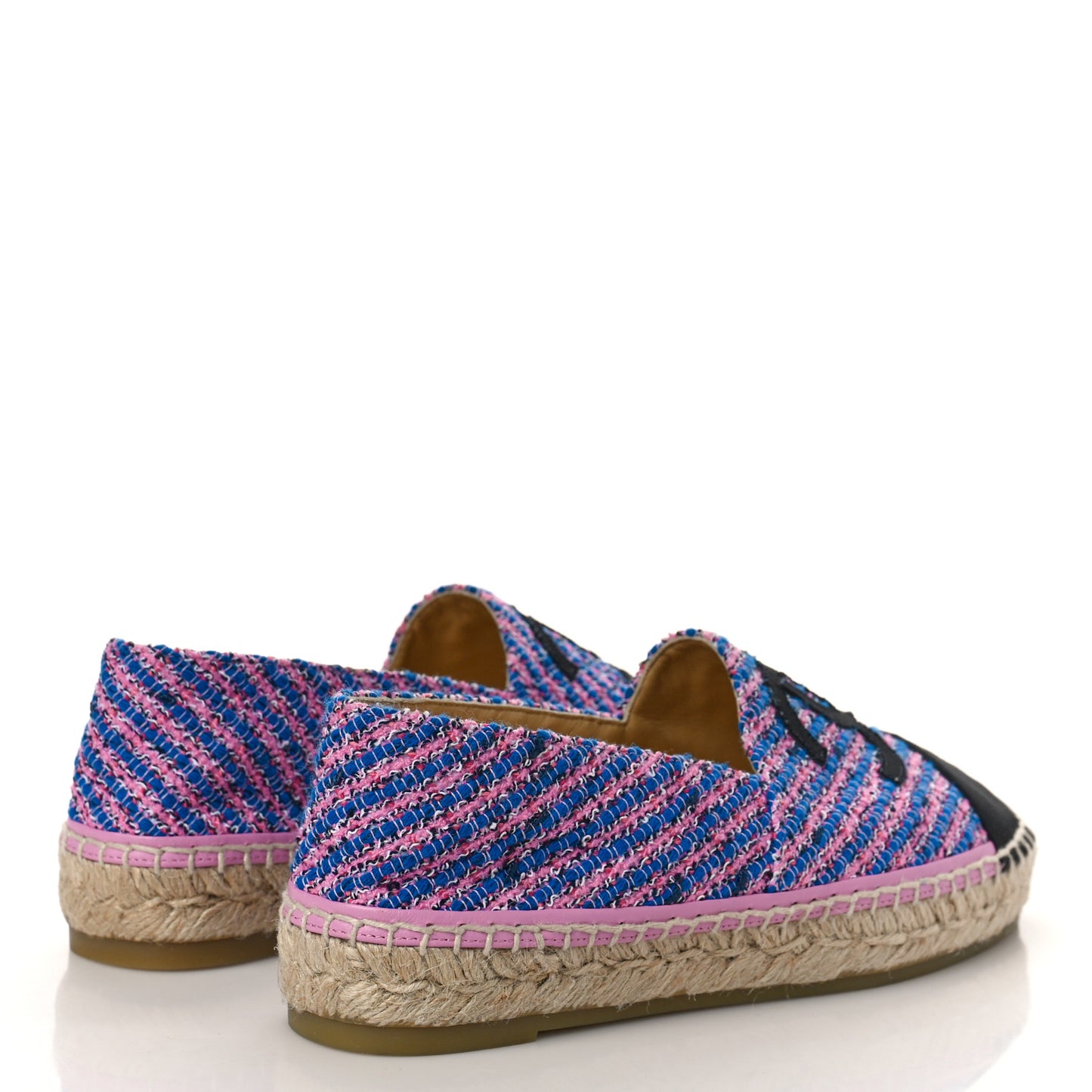 Tweed Grosgrain CC Espadrilles 38 Pink Black