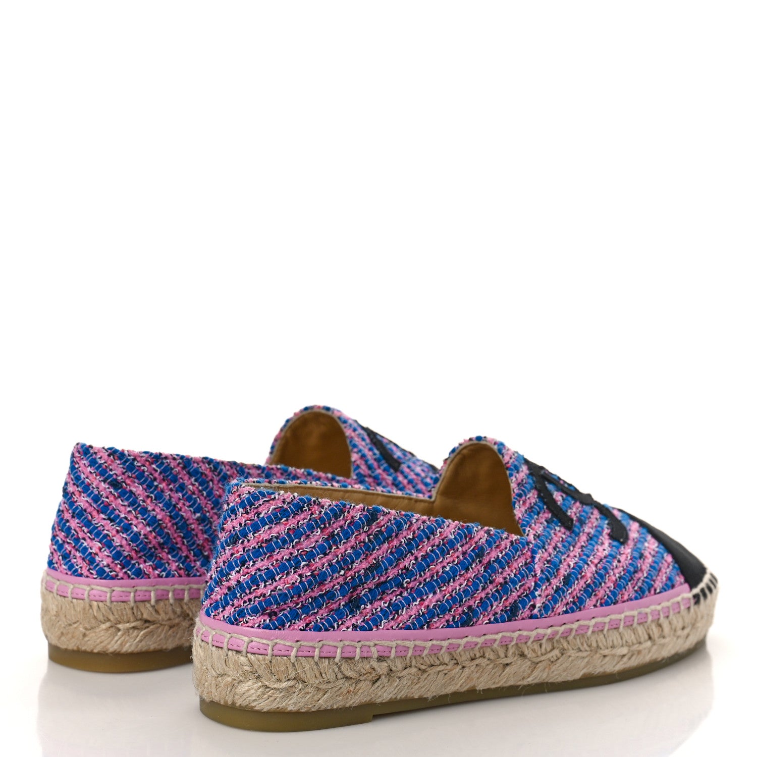 Chanel Tweed Grosgrain CC Espadrilles 38 Pink Black 3 of 11