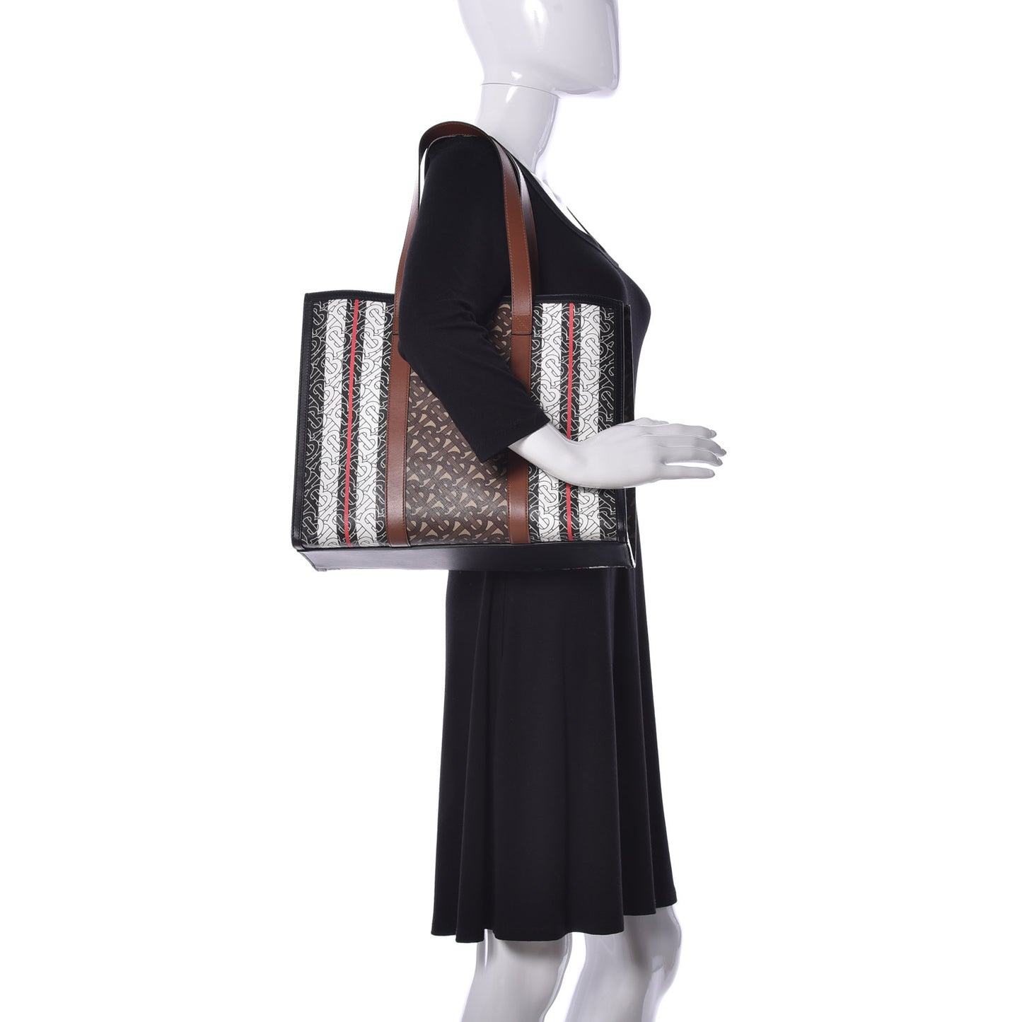 E-Canvas Monogram Stripe Small Book Tote Bridle Brown