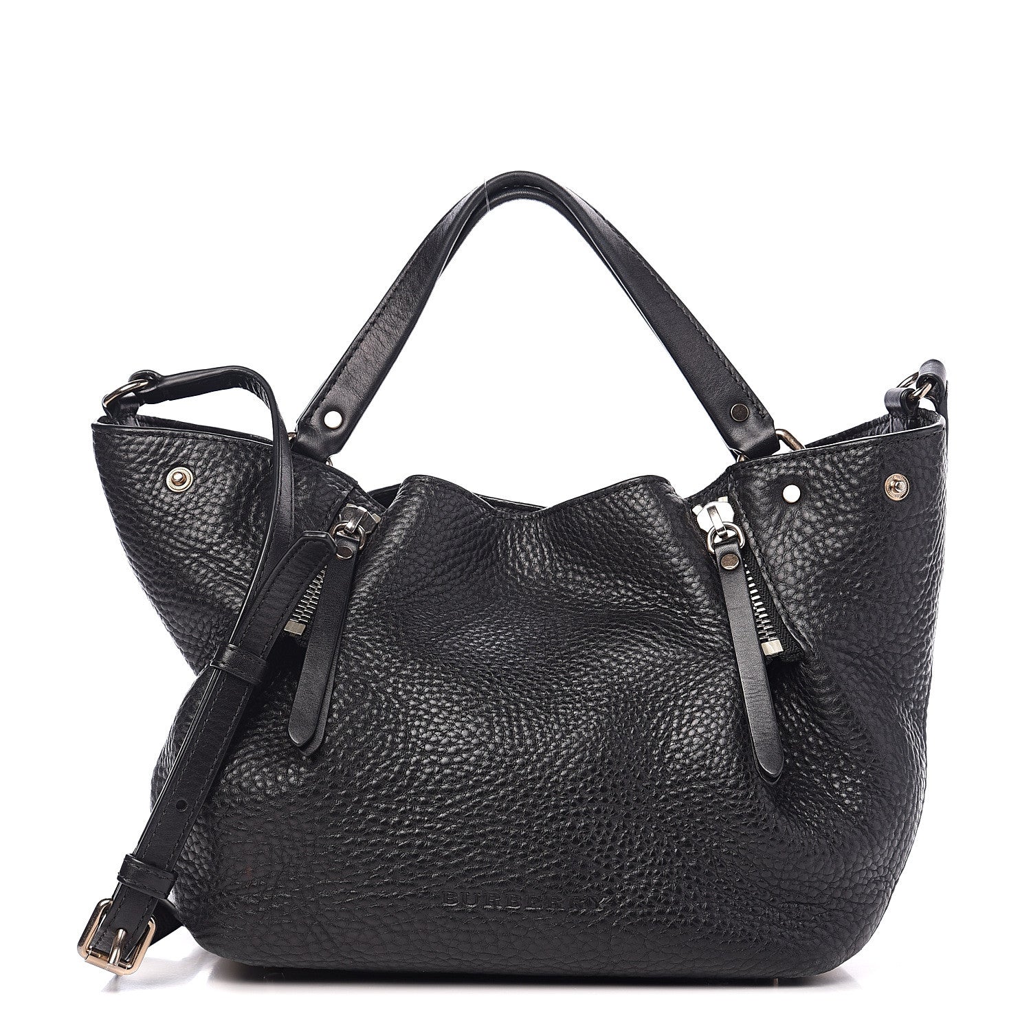 Burberry Grainy Calfskin House Check Small Maidstone Black 1 of 8