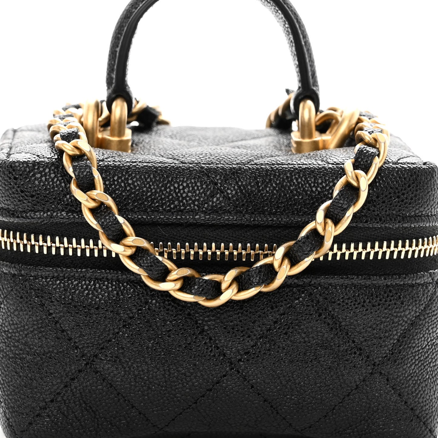 Caviar Quilted Mini Top Handle Vanity With Chain Black