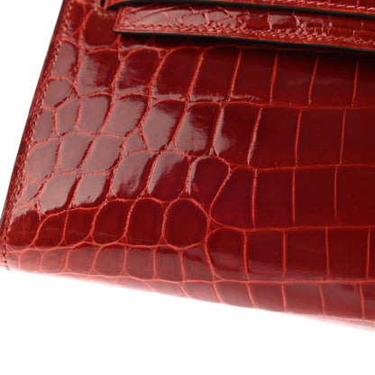 Hermes Shiny Niloticus Crocodile Kelly Cut Pochette Rouge H 10 of 12