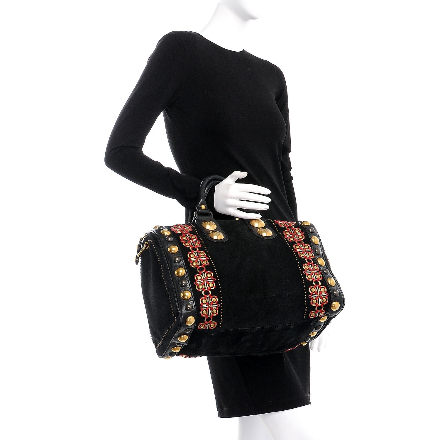 Gucci Suede Calfskin Large Babouska Studded Boston Black 3 of 19