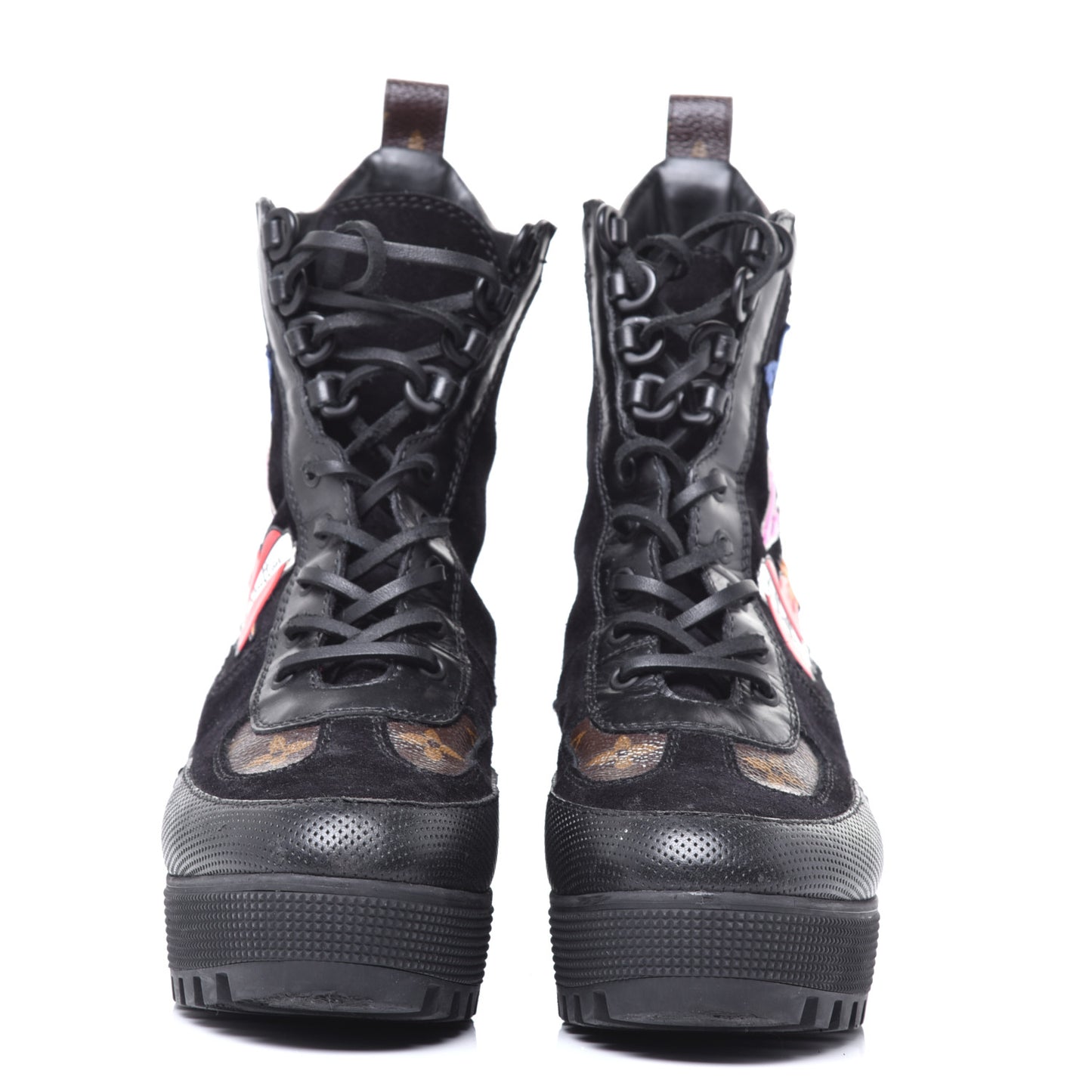 Suede Calfskin Monogram LV Black Heart Laureate Platform Desert Boots 38 Black