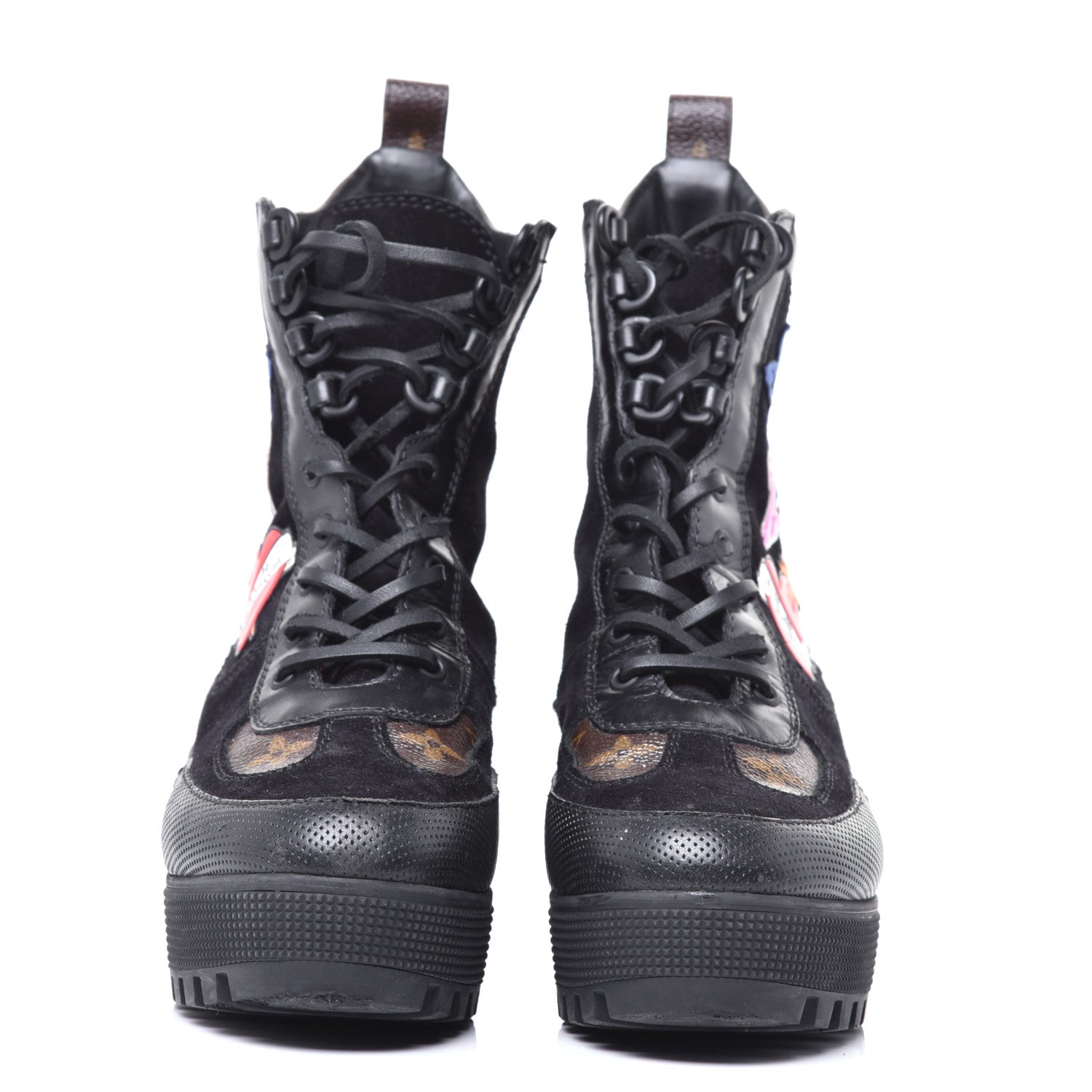 Louis Vuitton Suede Calfskin Monogram LV Black Heart Laureate Platform Desert Boots 38 Black 2 of 10